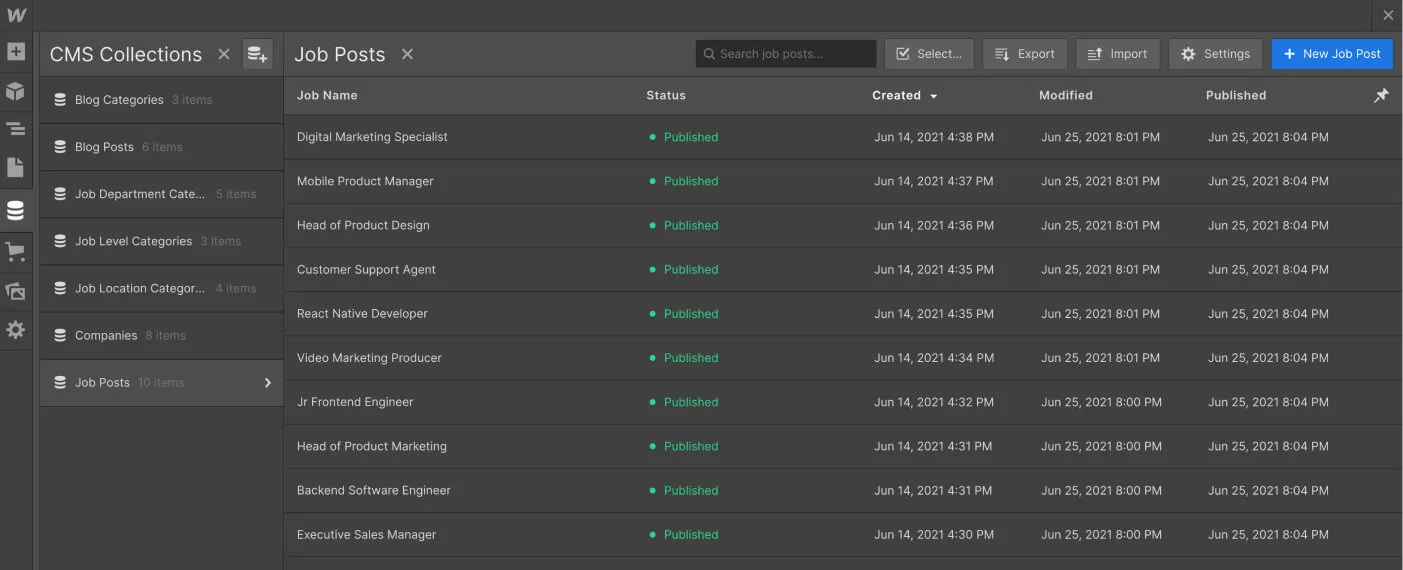 CMS Collection - Job Board X Webflow Template
