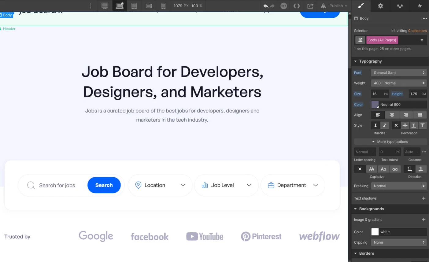 Typography - Job Board X Webflow Template